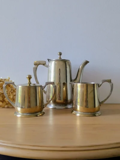 Service à café ancien métal argenté 3 pièces