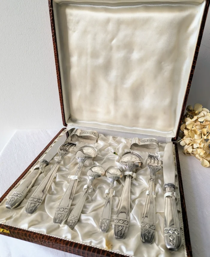 Coffret de mariage Monsieur et Madame en métal argenté vintage