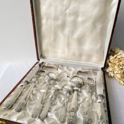 Coffret de mariage Monsieur et Madame en métal argenté vintage