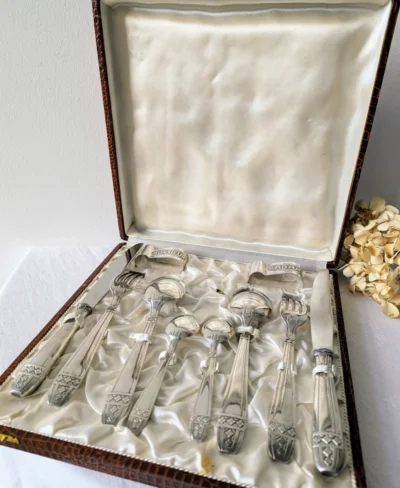 Coffret de mariage Monsieur et Madame en métal argenté vintage