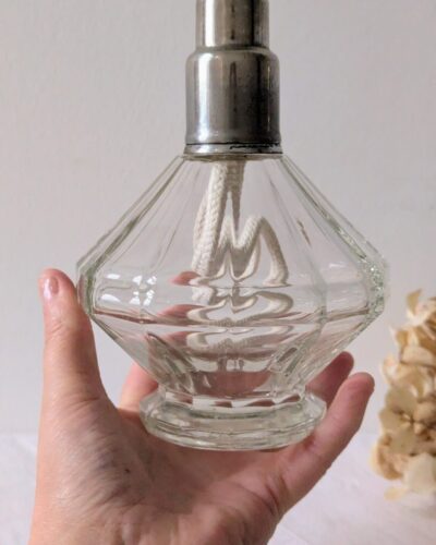 Lampe Berger ancienne en verre moulé transparent, style Art déco