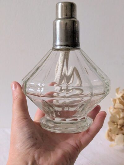 Lampe Berger ancienne en verre moulé transparent, style Art déco