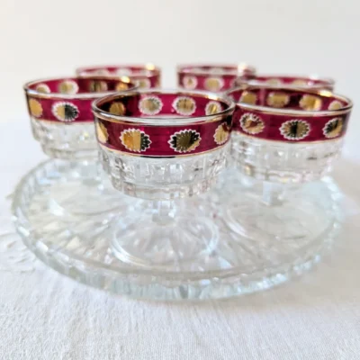 Service italien 6 coupes rouge et or