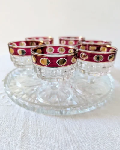 Service italien 6 coupes rouge et or