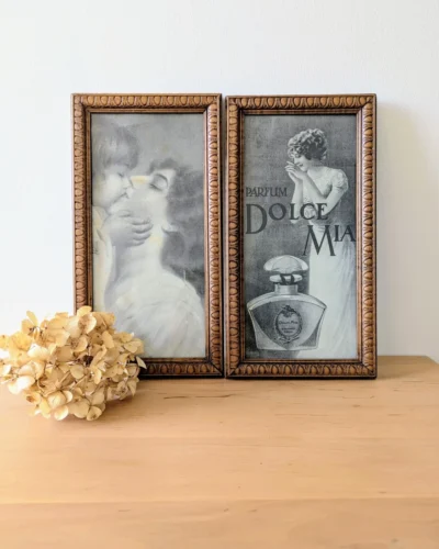 cadres anciens en bois avec illustration publicité art nouveau