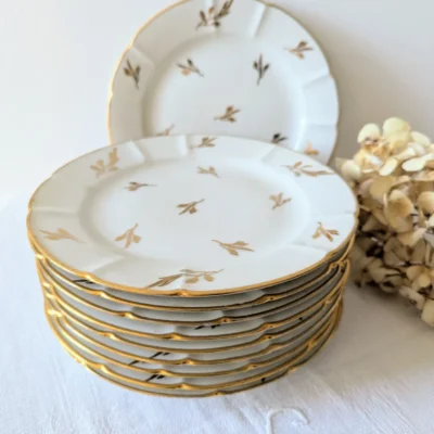 Assiettes à dessert porcelaine de Limoges 19 cm avec bord doré