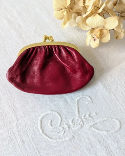 Porte-monnaie vintage en cuir rouge véritable, monture dorée, Villa Brieg