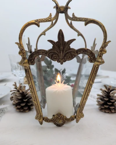 Suspension ancienne laiton et verre ciselé transformée en bougeoir