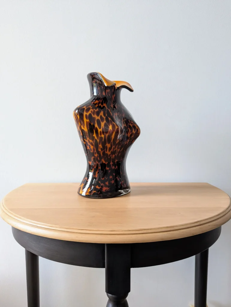 Vase décoratif vintage en verre style Murano motif léopard