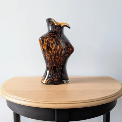 Vase décoratif vintage en verre style Murano motif léopard