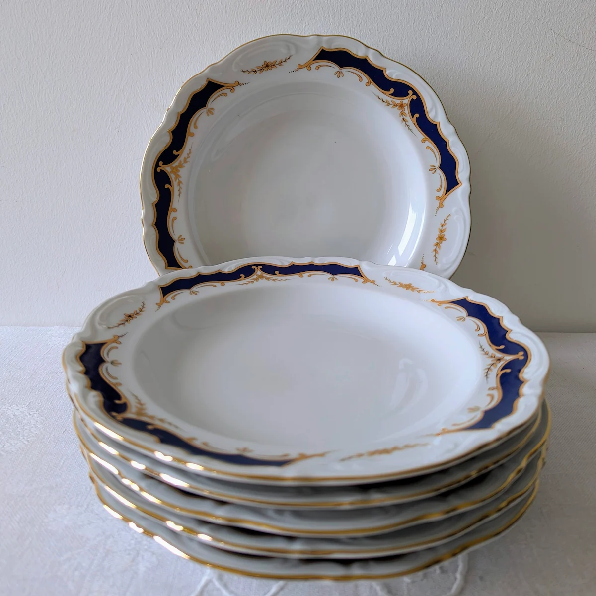 Lot de 6 assiettes creuses en porcelaine ancienne Mitterteich Bavière