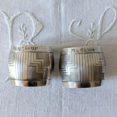 Ronds de serviette Monsieur Madame vintage gravés