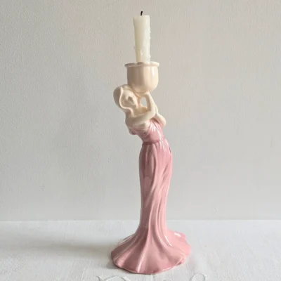 Bougeoir vintage céramique rose style Art Nouveau
