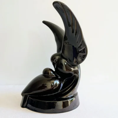 Sculpture vintage oiseaux en céramique noire Poët-Laval