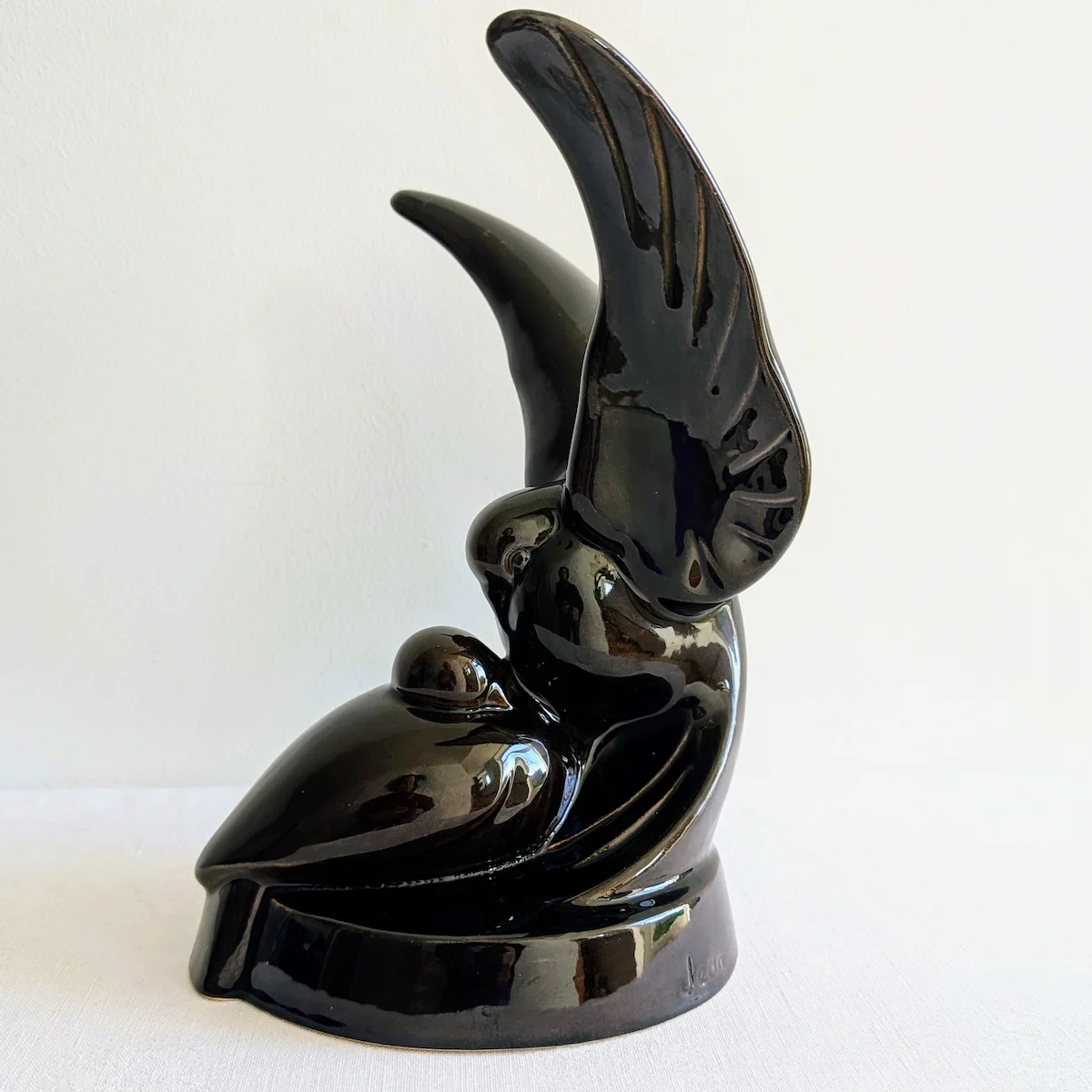 Sculpture vintage oiseaux en céramique noire Poët-Laval