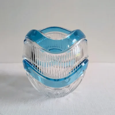 Vase cristal vintage à bande bleue