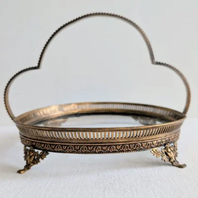 Plateau à anse ancien laiton et verre style Louis XVI