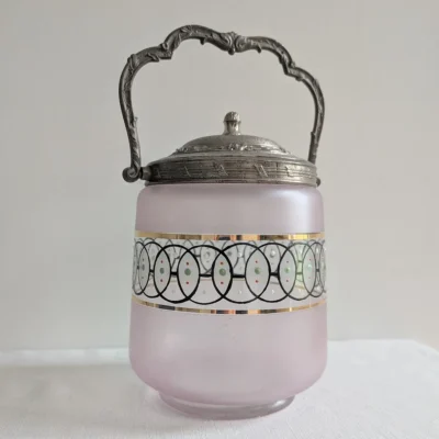 Seau à biscuits ancien verre émaillé violine Art Nouveau