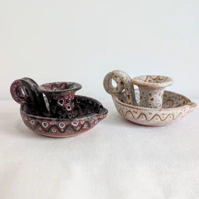 Duo de bougeoirs artisanaux Jean Austruy céramique Vallauris années 60