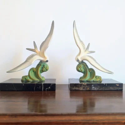 Profil serre-livres oiseau Art Déco sur socle marbre