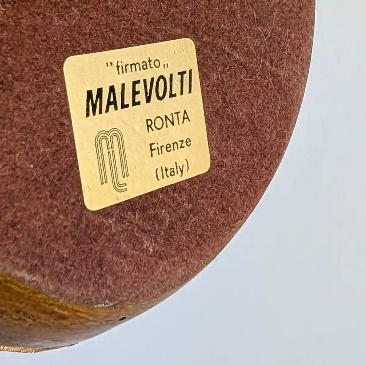 Étiquette d'origine de l'atelier Malevolti Ronta Firenze sous la feutrine