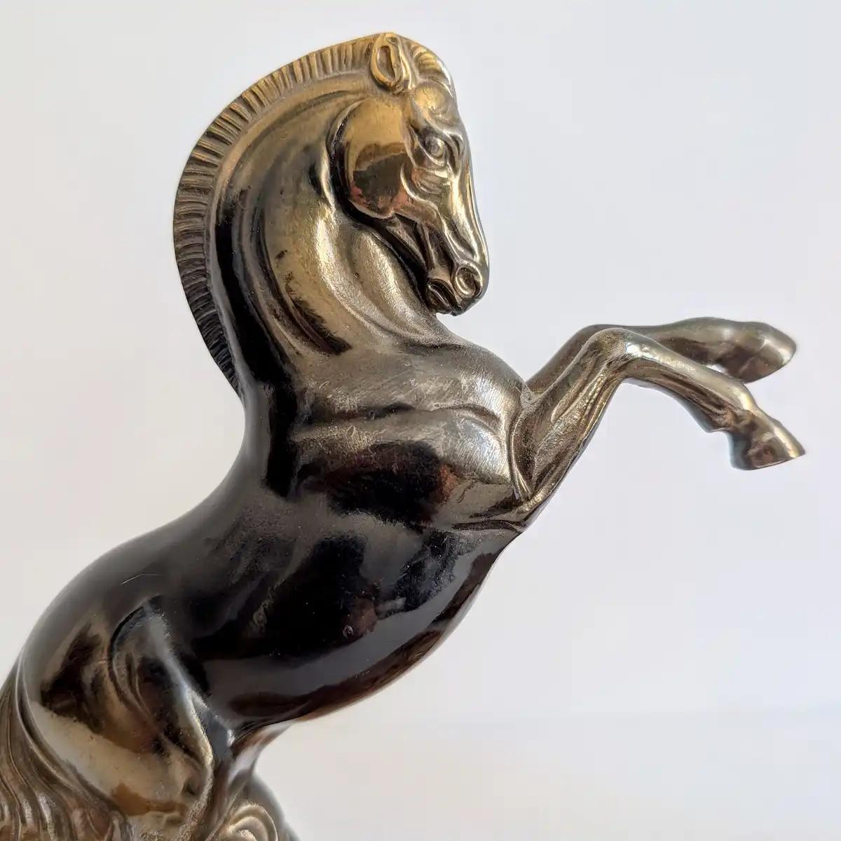 Gros plan sur la ciselure de la tête et de la crinière du cheval