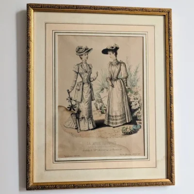 Lithographie originale encadrée La Mode Illustrée 1891 Mme Gradoz