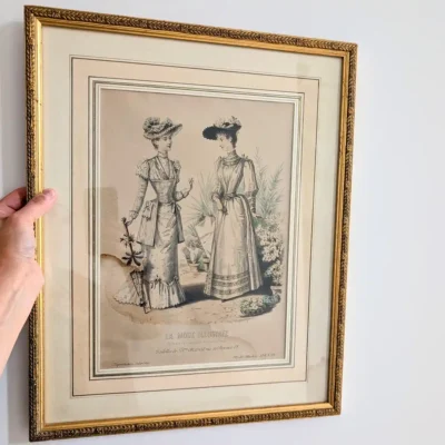 Lithographie originale La Mode Illustrée 1891 tenue en main