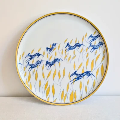 Plateau rond Haviland Limoges décor Nairobi bleu et jaune