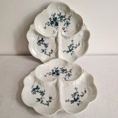 Paire de serviteurs 3 compartiments en porcelaine de Limoges Bernardaud modèle Saint Saens