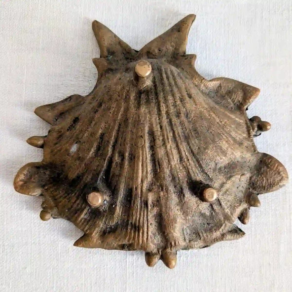 Revers en bronze brut avec trois pieds d'appui et numéro de moule 88