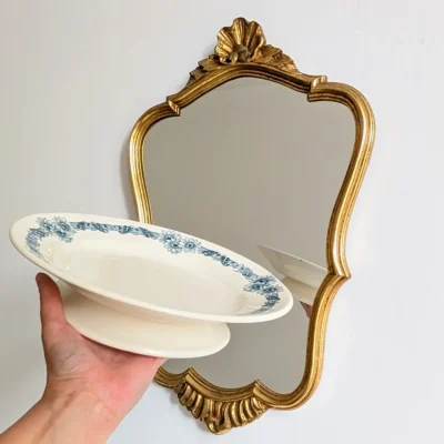 Coupe basse ancienne sur piédouche en faïence de Longchamp décor floral bleu