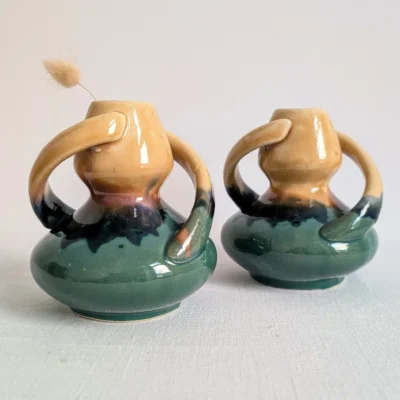 Mise en situation d'une paire de vases Alpho avec une tige séchée