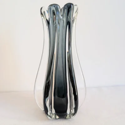 Vase Murano vintage en verre gris fumé et transparent années 1960-1970